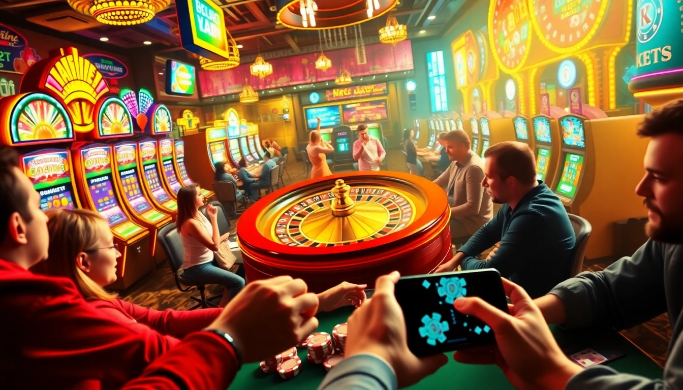 Experience the excitement of gambling at https://debetoz.com/ with players engaging at a lively poker table in a vibrant casino.