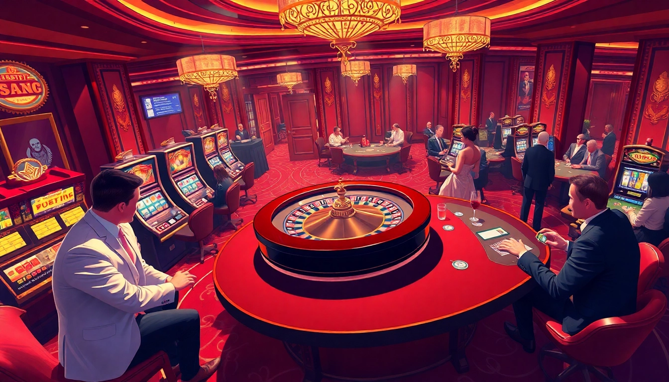 Experience the thrill of high-stakes gaming at https://tt88.ca/ with players at a vibrant roulette table in a luxurious casino setup.